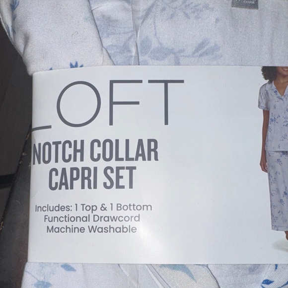 LOFT White and Blue Notch Collar Capri Pajama Set - Picture 2 of 4